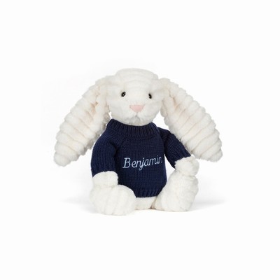 Jellycat Bashful Luxe Konijn Nimbus with Navy Jumper | IN3684721